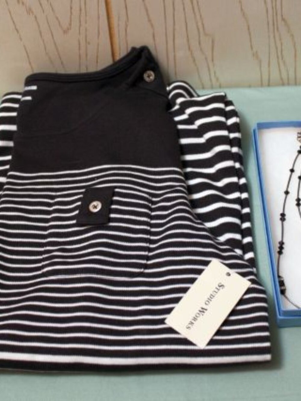 Studio Works Women's Striped 3/4 Sleeve Top with Jewelry Set - NWT